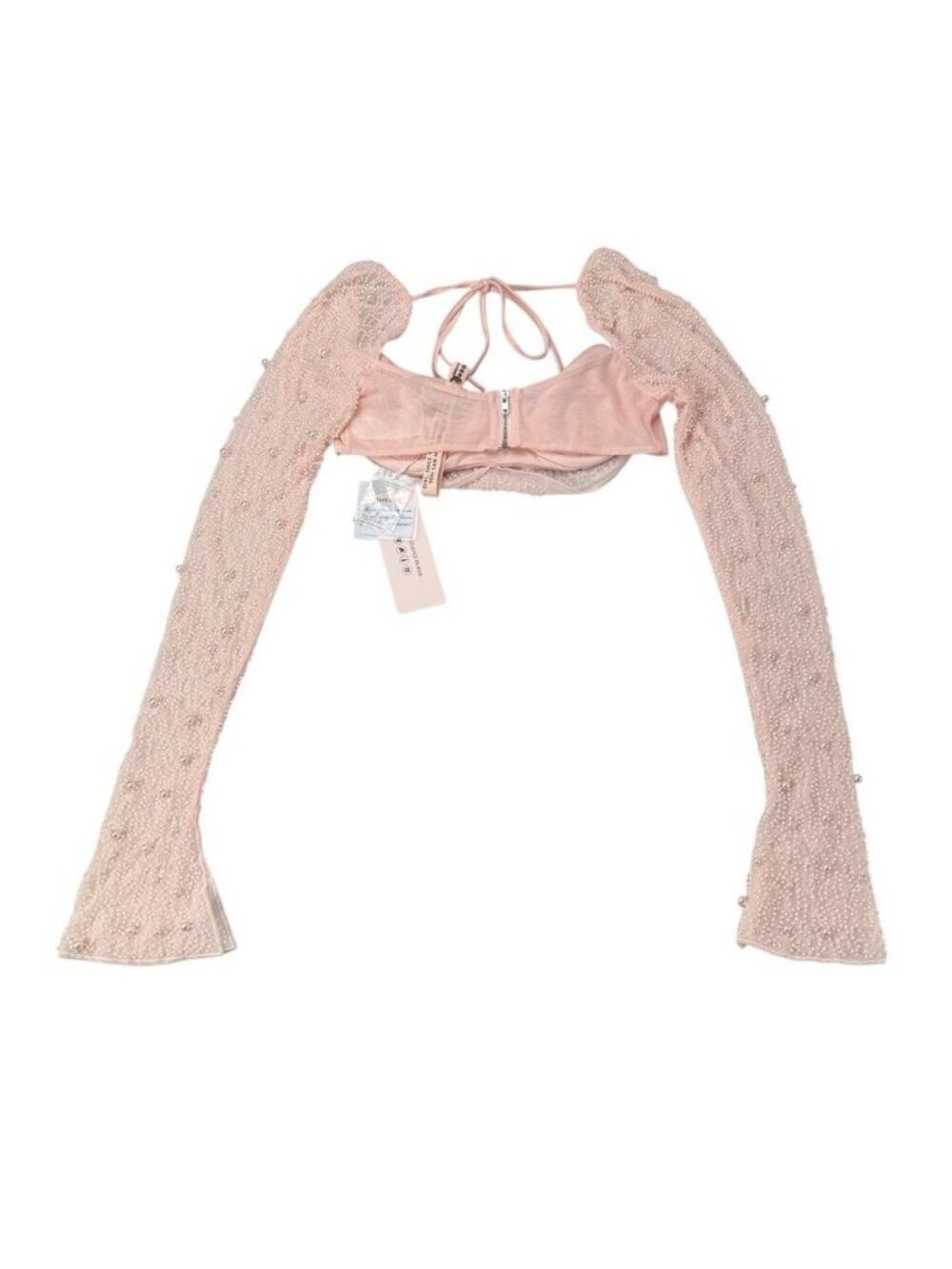 NWT OH POLLY La Desirade Embellished Cowl Neck Crop Top in Size 2 Blush - Picture 12 of 13